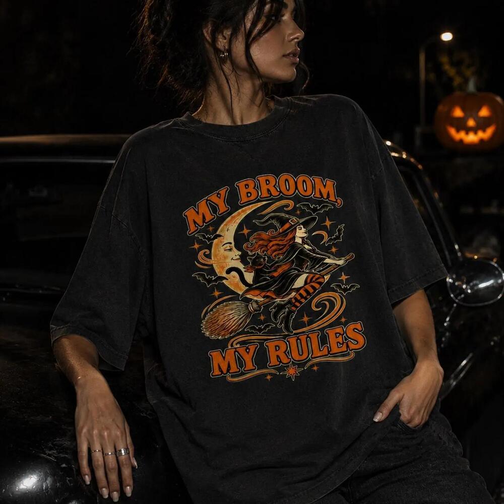 Witch Halloween Tee, My Broom My Rules, ,  Gift